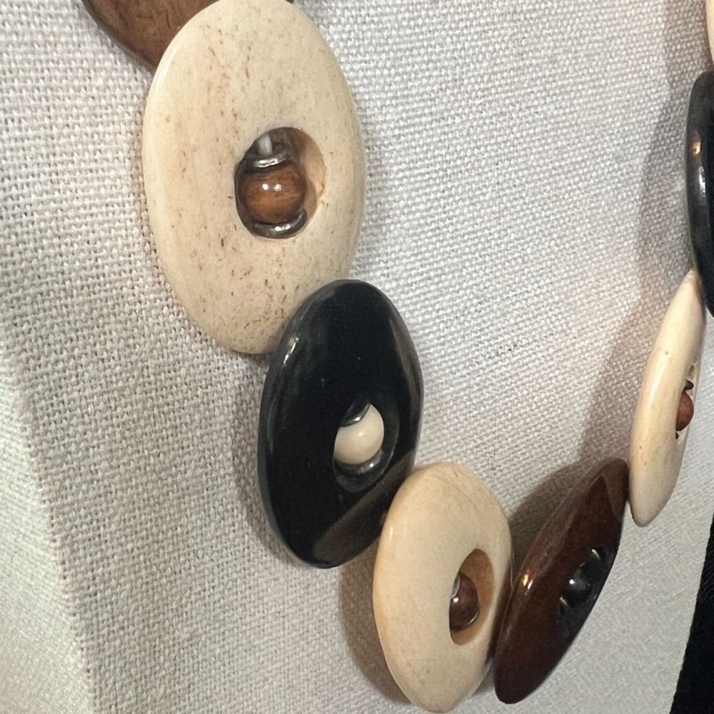 Vintage Bovine Bone & Horn Necklace 23" Chunky Tribal Style Beads Neutral Earthy - Picture 5 of 9